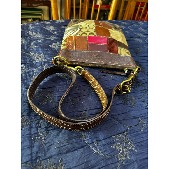 Coach Patchwork Shoulder Bag in Brown & Gold w/ Metal Hangtag - Picture 5 of 15